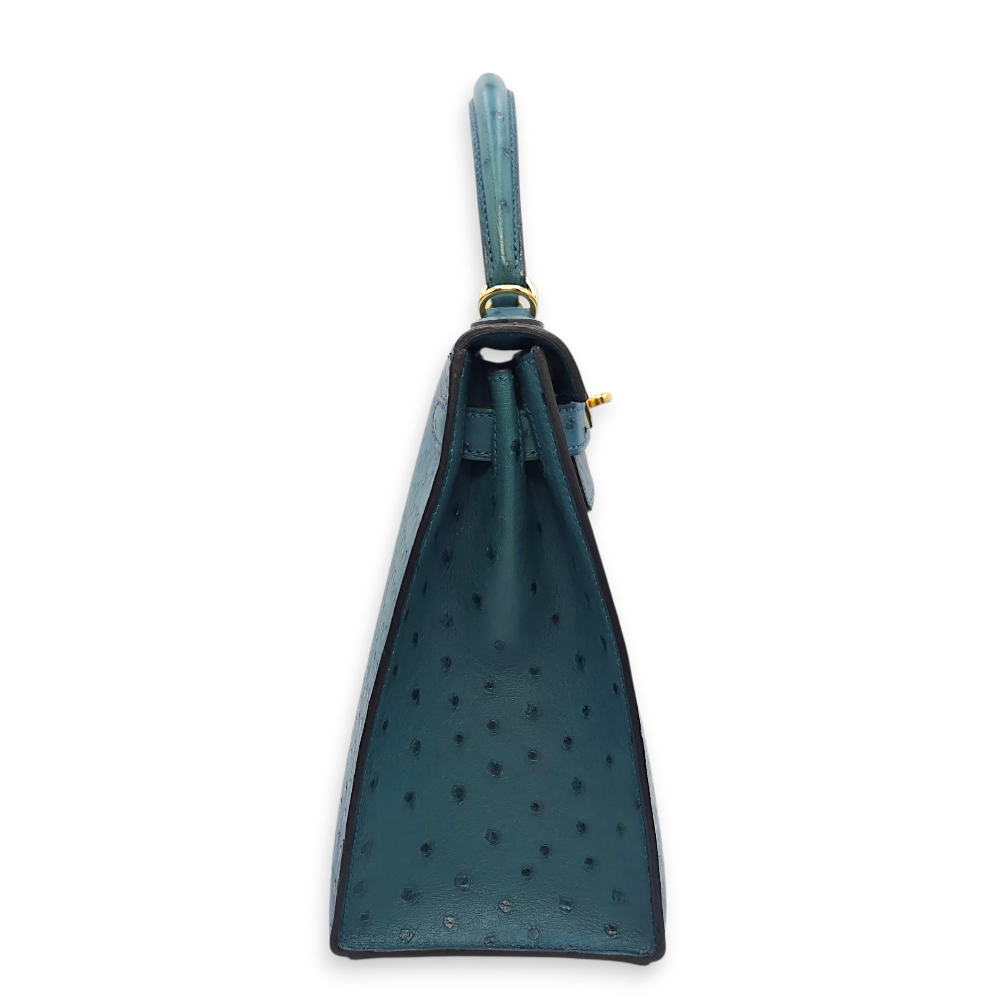 Sellier Kelly 28 Blue Cobalt in Ostrich, Gold hardware