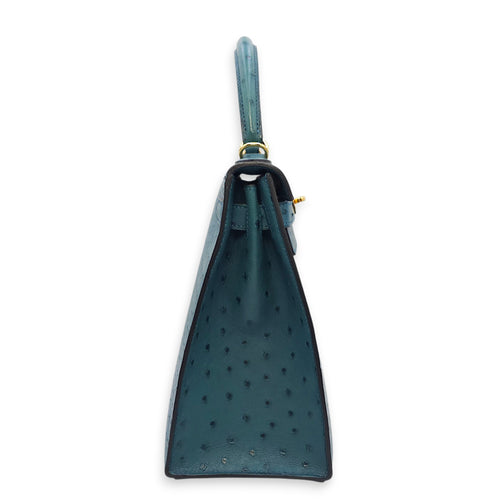 Sellier Kelly 28 Blue Cobalt in Ostrich, Gold hardware