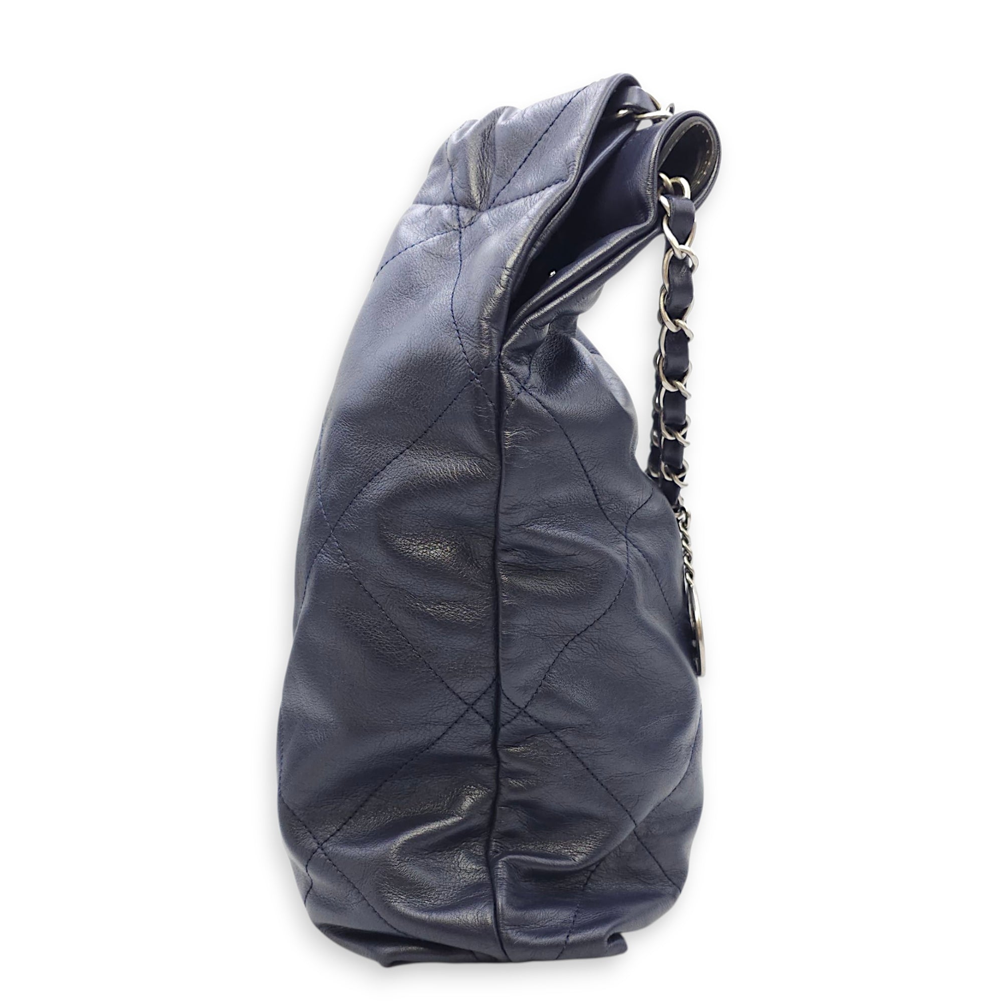 C22 Medium Blue Tote Bag in Calfskin, Silver hardware
