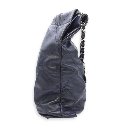 C22 Medium Blue Tote Bag in Calfskin, Silver hardware