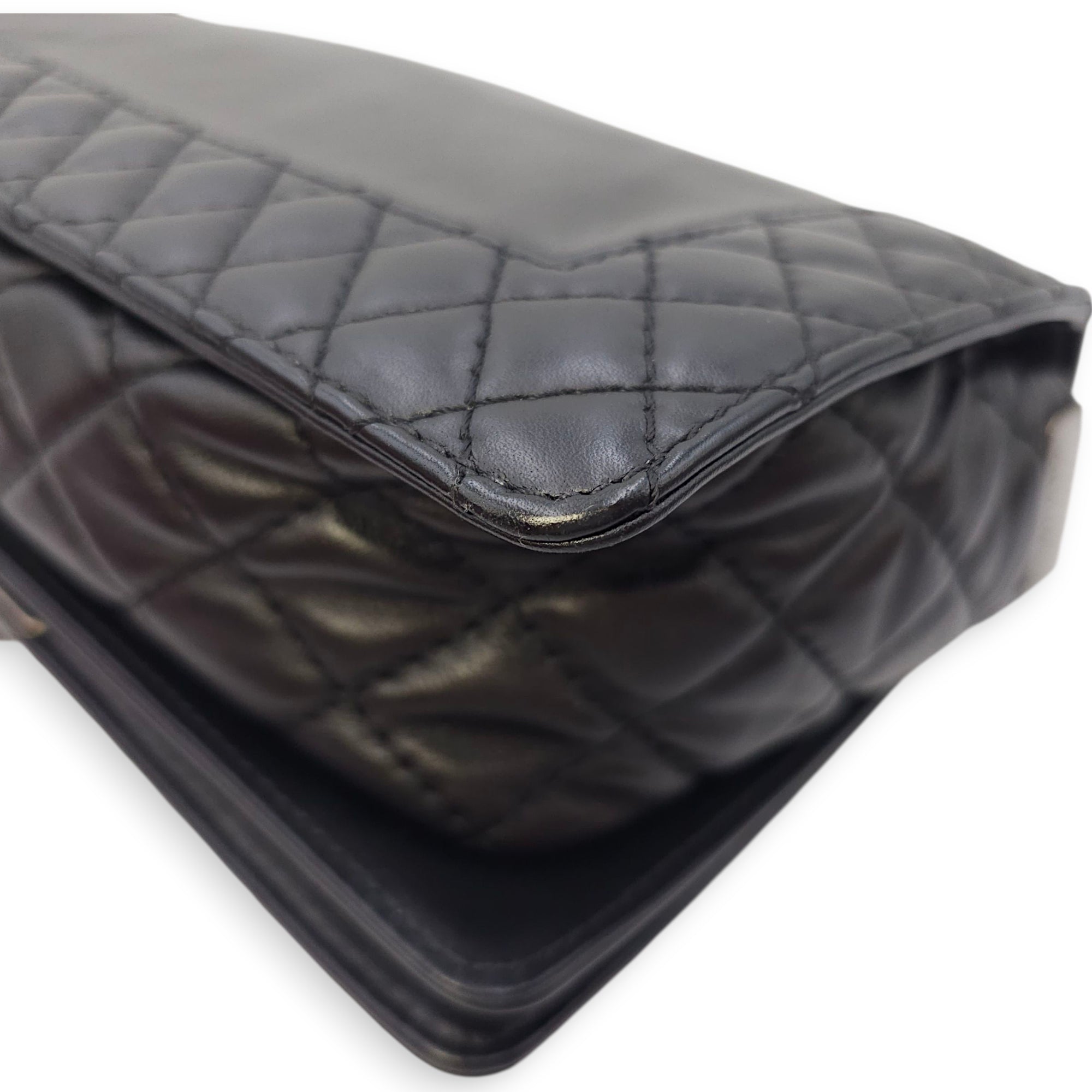 Le Boy Enchained Medium Black Flap Bag in Calfskin, Ruthenium hardware