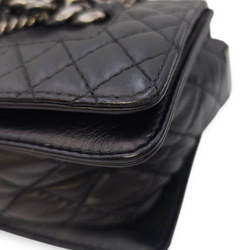 Le Boy Enchained Medium Black Flap Bag in Calfskin, Ruthenium hardware