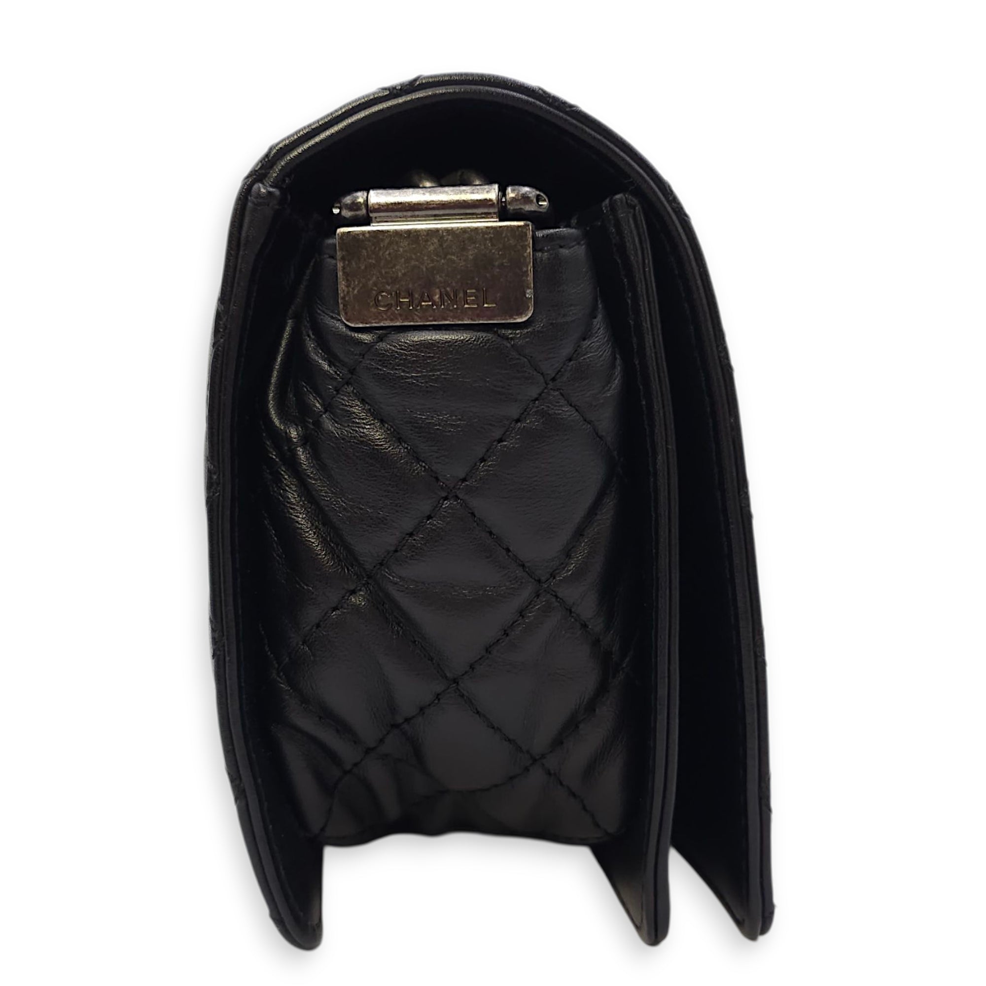 Le Boy Enchained Medium Black Flap Bag in Calfskin, Ruthenium hardware