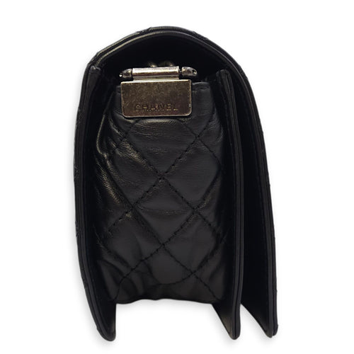 Le Boy Enchained Medium Black Flap Bag in Calfskin, Ruthenium hardware