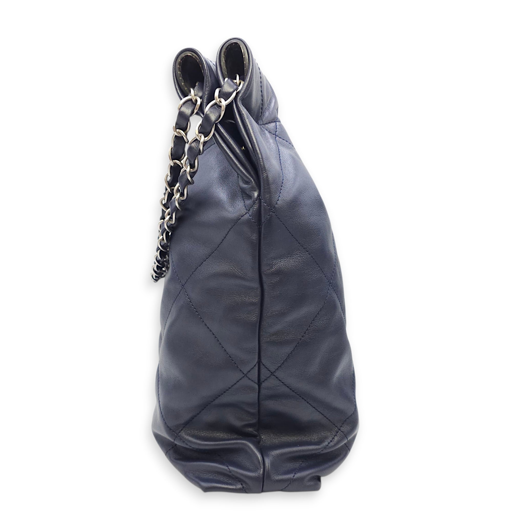 C22 Medium Blue Tote Bag in Calfskin, Silver hardware