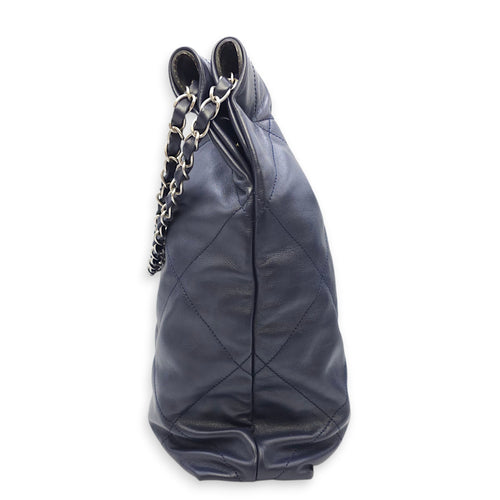 C22 Medium Blue Tote Bag in Calfskin, Silver hardware