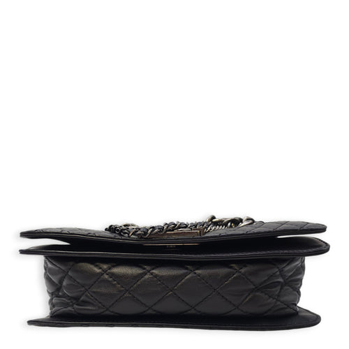 Le Boy Enchained Medium Black Flap Bag in Calfskin, Ruthenium hardware