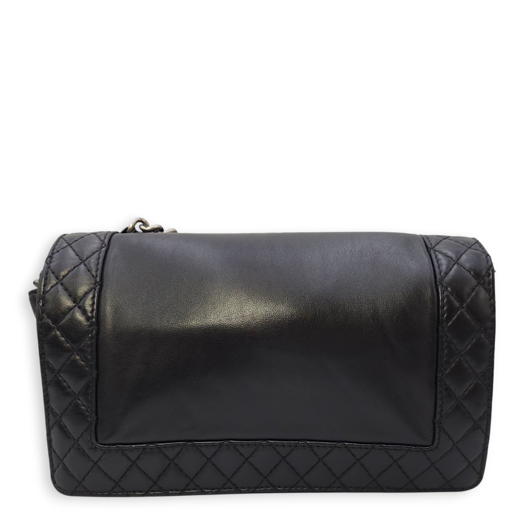 Le Boy Enchained Medium Black Flap Bag in Calfskin, Ruthenium hardware