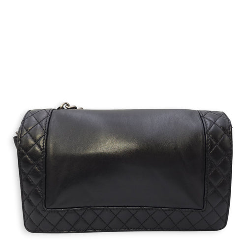 Le Boy Enchained Medium Black Flap Bag in Calfskin, Ruthenium hardware