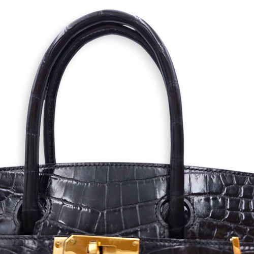 Birkin 30 Black in Shiny Niloticus, Gold hardware