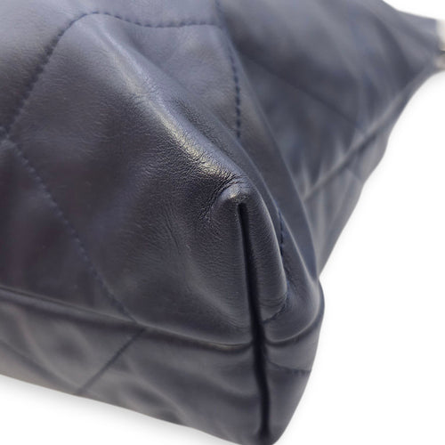C22 Medium Blue Tote Bag in Calfskin, Silver hardware