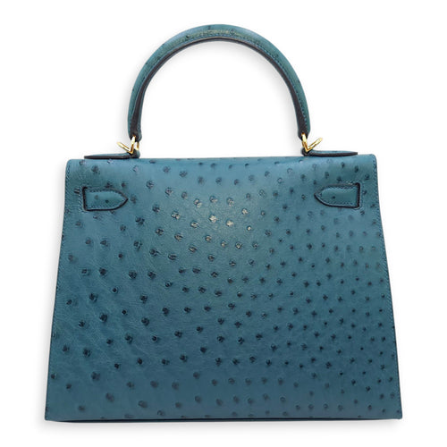 Sellier Kelly 28 Blue Cobalt in Ostrich, Gold hardware