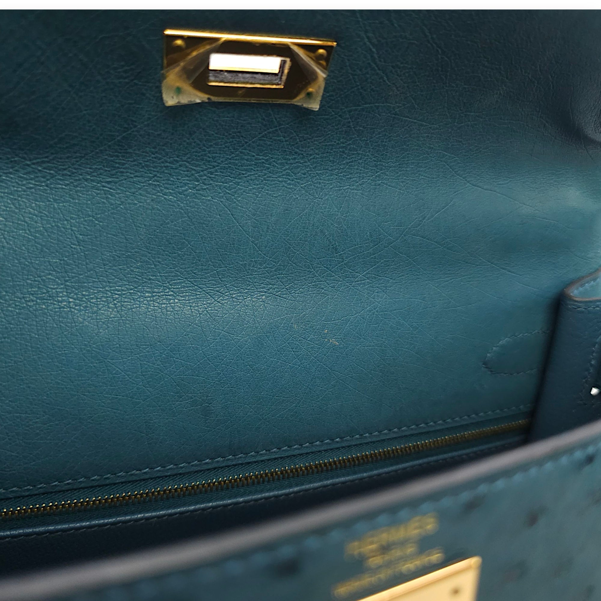 Sellier Kelly 28 Blue Cobalt in Ostrich, Gold hardware