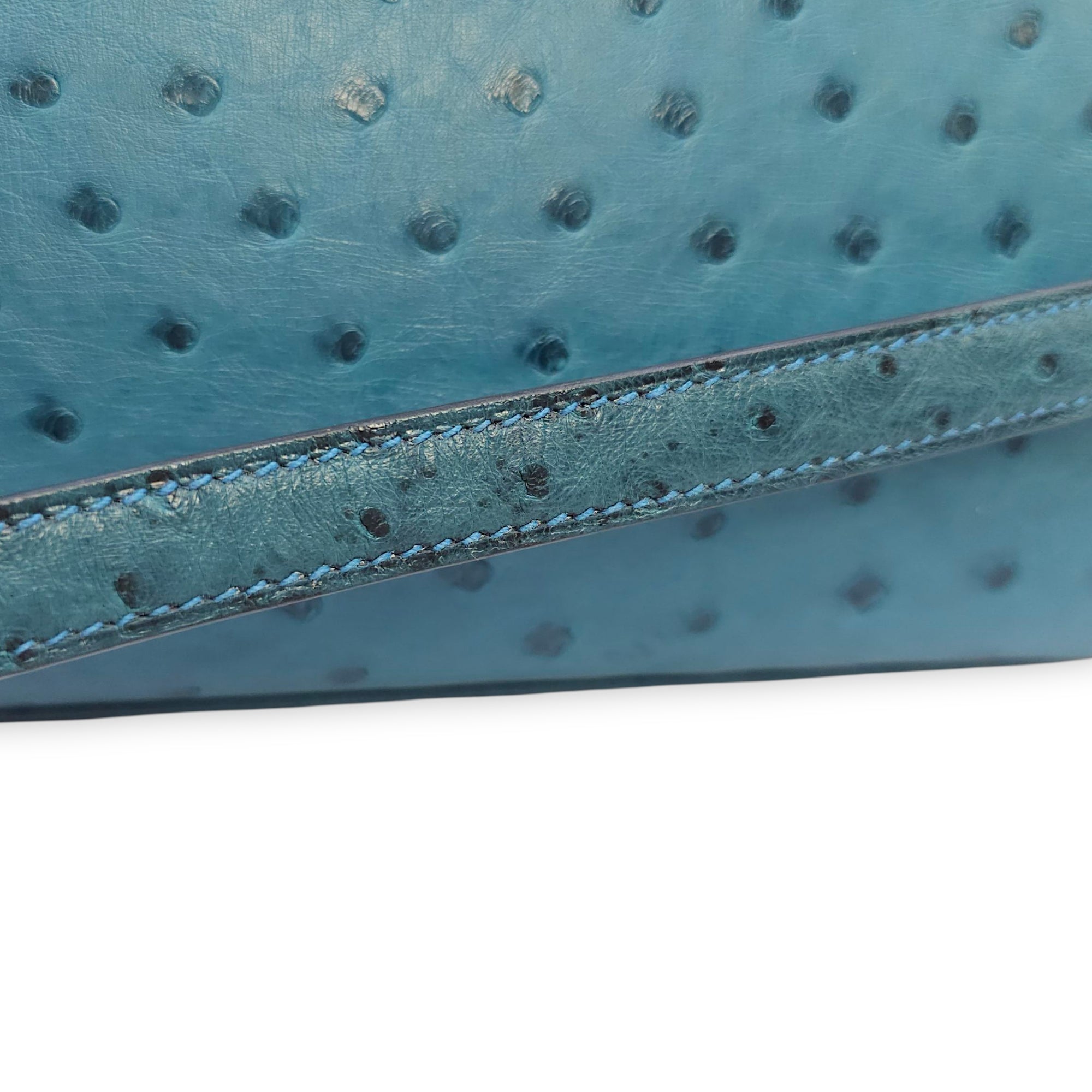 Sellier Kelly 28 Blue Cobalt in Ostrich, Gold hardware