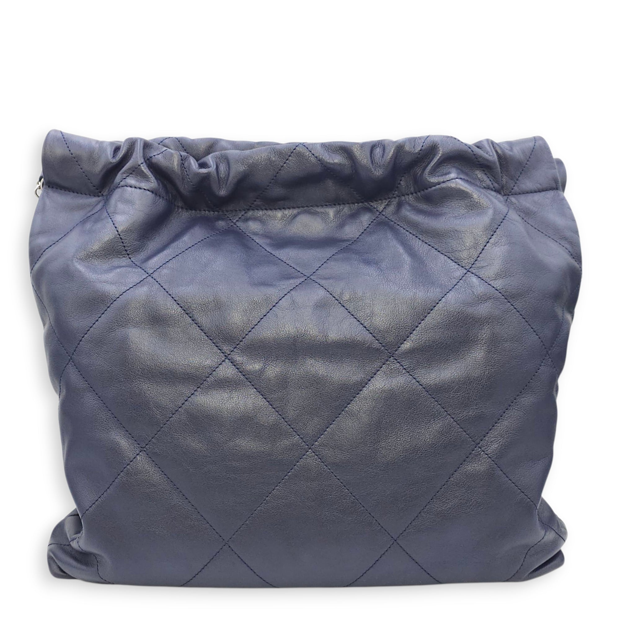 C22 Medium Blue Tote Bag in Calfskin, Silver hardware