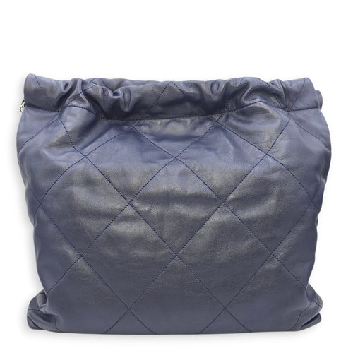 C22 Medium Blue Tote Bag in Calfskin, Silver hardware