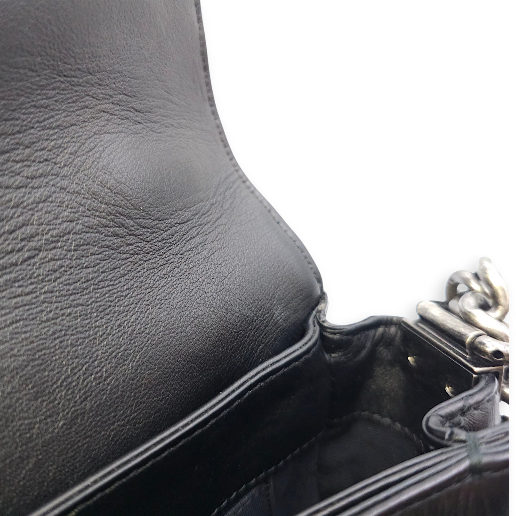 Le Boy Enchained Medium Black Flap Bag in Calfskin, Ruthenium hardware