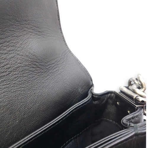 Le Boy Enchained Medium Black Flap Bag in Calfskin, Ruthenium hardware