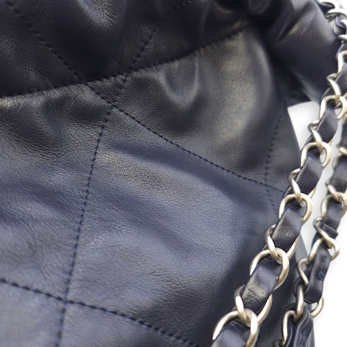 C22 Medium Blue Tote Bag in Calfskin, Silver hardware