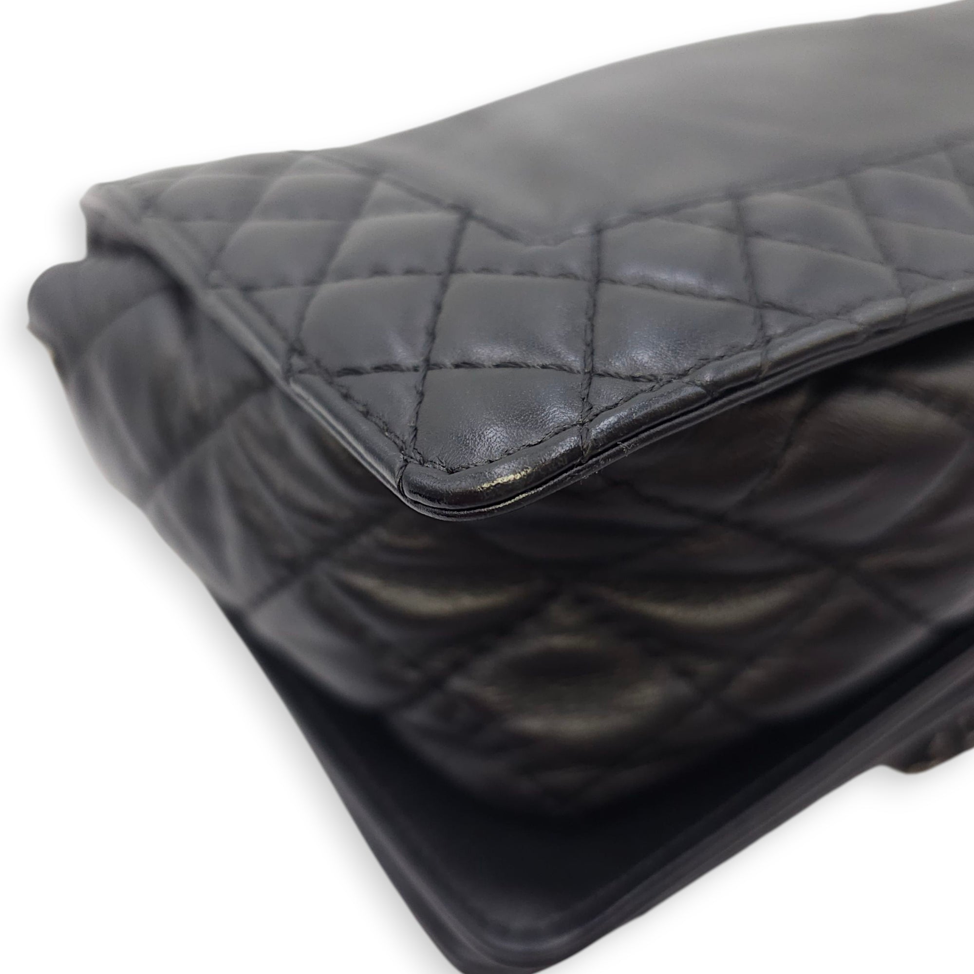 Le Boy Enchained Medium Black Flap Bag in Calfskin, Ruthenium hardware