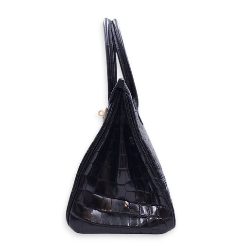 Birkin 30 Black in Shiny Niloticus, Gold hardware