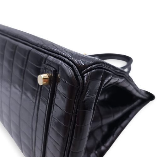 Birkin 30 Black in Shiny Niloticus, Gold hardware