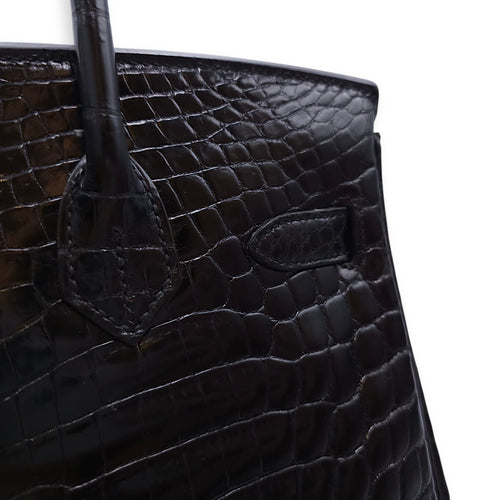 Birkin 30 Black in Shiny Niloticus, Gold hardware