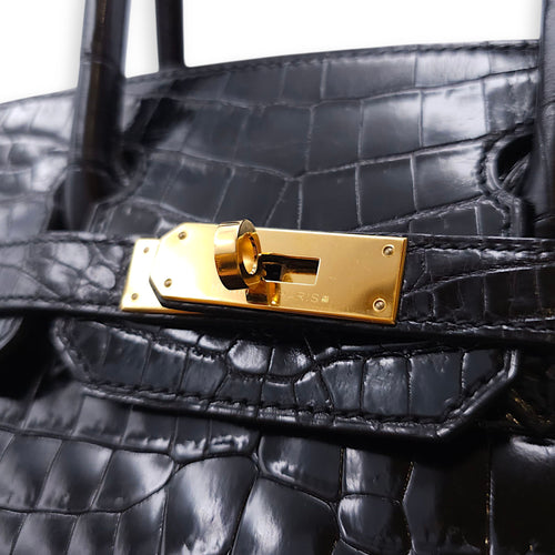 Birkin 30 Black in Shiny Niloticus, Gold hardware