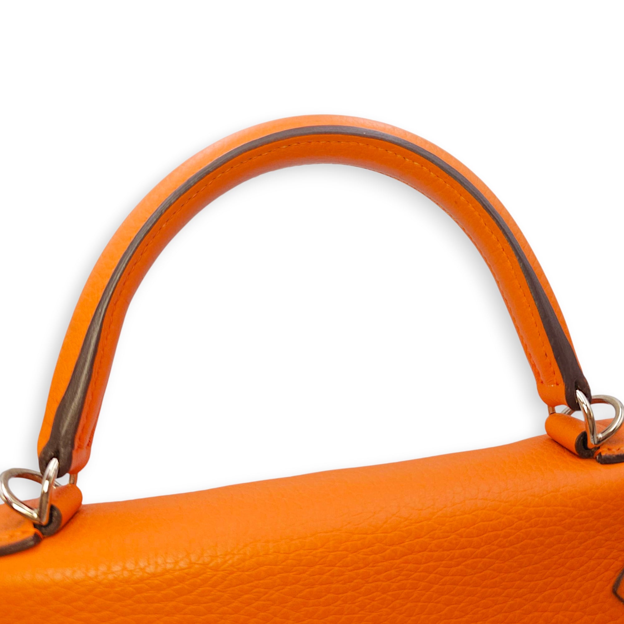 Kelly 28 Orange in Clemence, Palladium hardware