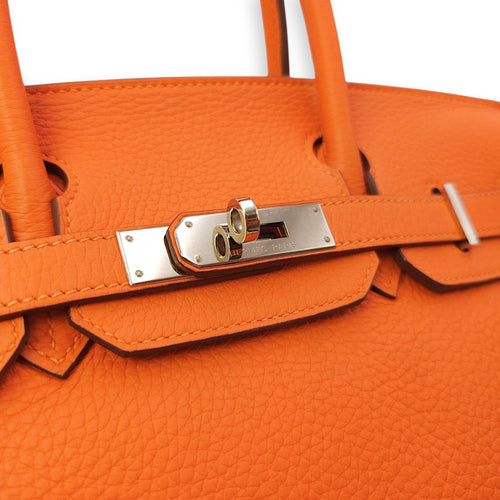 Birkin 30 Orange in Clemence, Palladium hardware