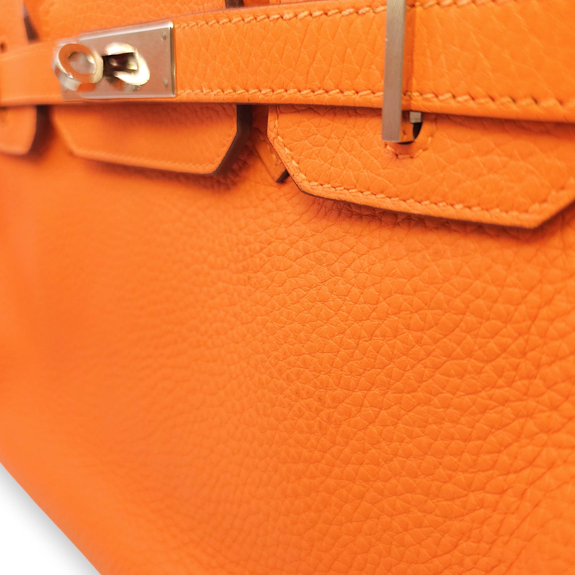 Birkin 30 Orange in Clemence, Palladium hardware