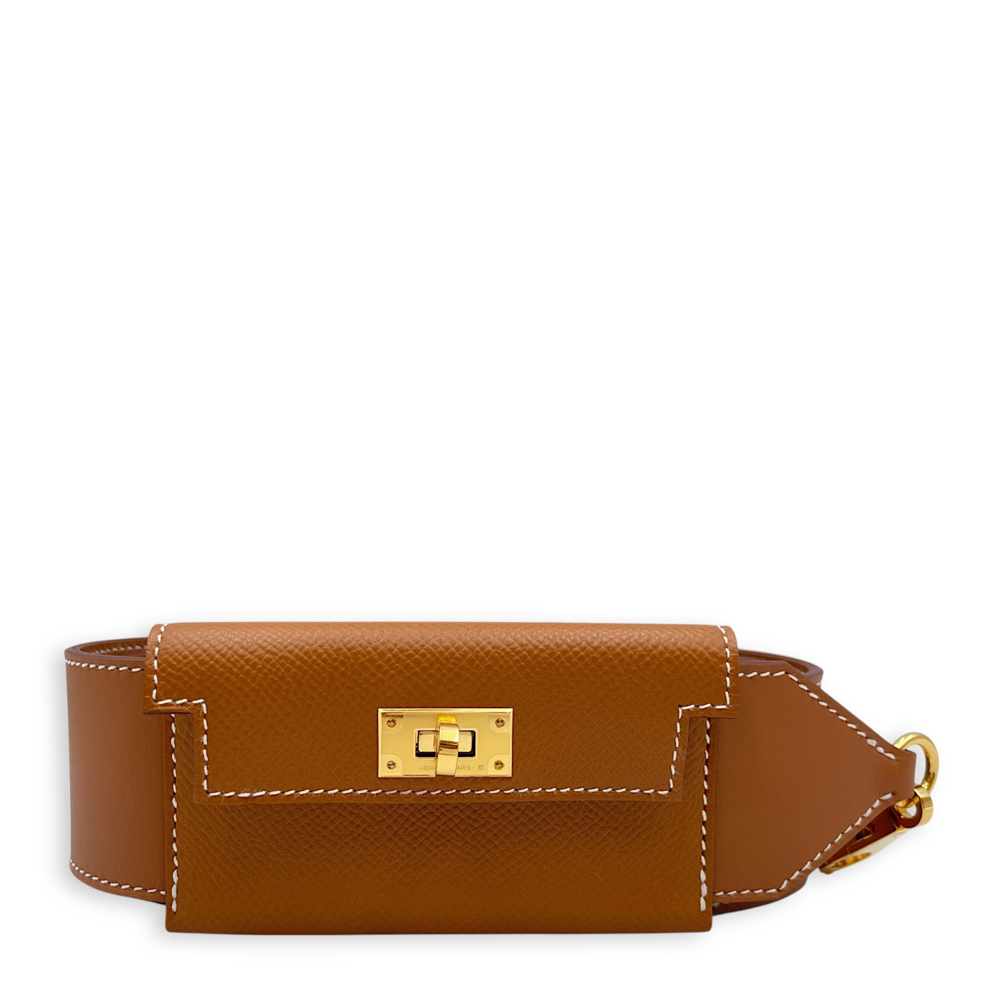 Kelly Pocket 50mm by 105cm Gold Bag Strap in Swift, Gold hardware