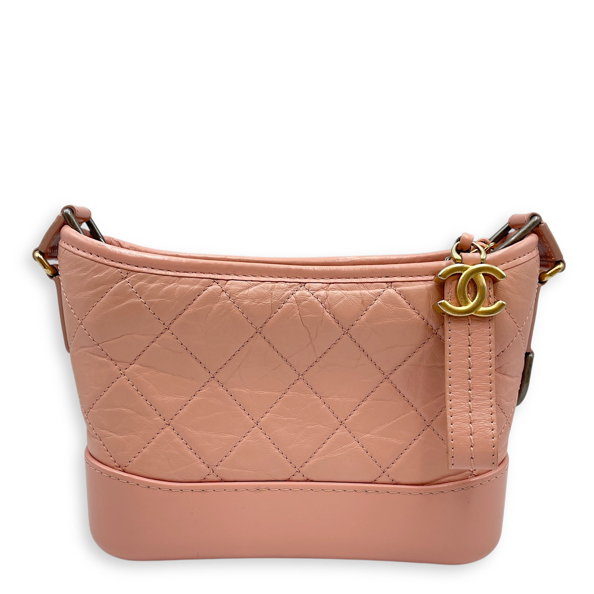 Gabrielle Small Pink Shoulder Bag in Calfskin, Tri tone hardware