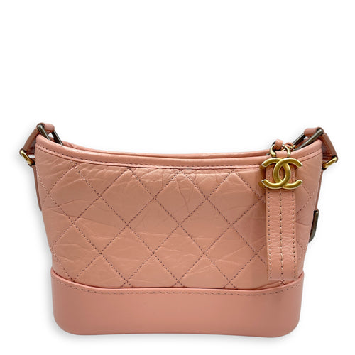 Gabrielle Small Pink Shoulder Bag in Calfskin, Tri tone hardware