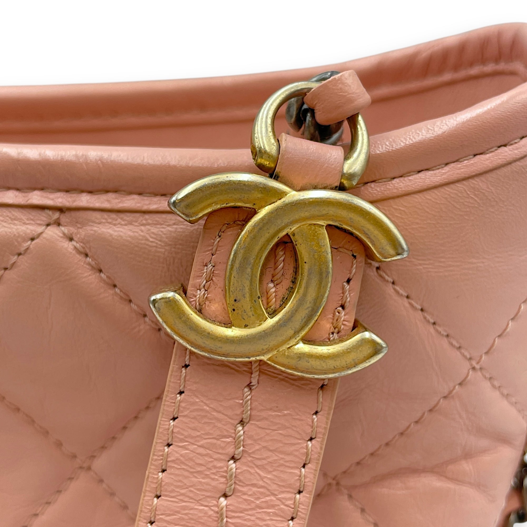 Gabrielle Small Pink Shoulder Bag in Calfskin, Tri tone hardware