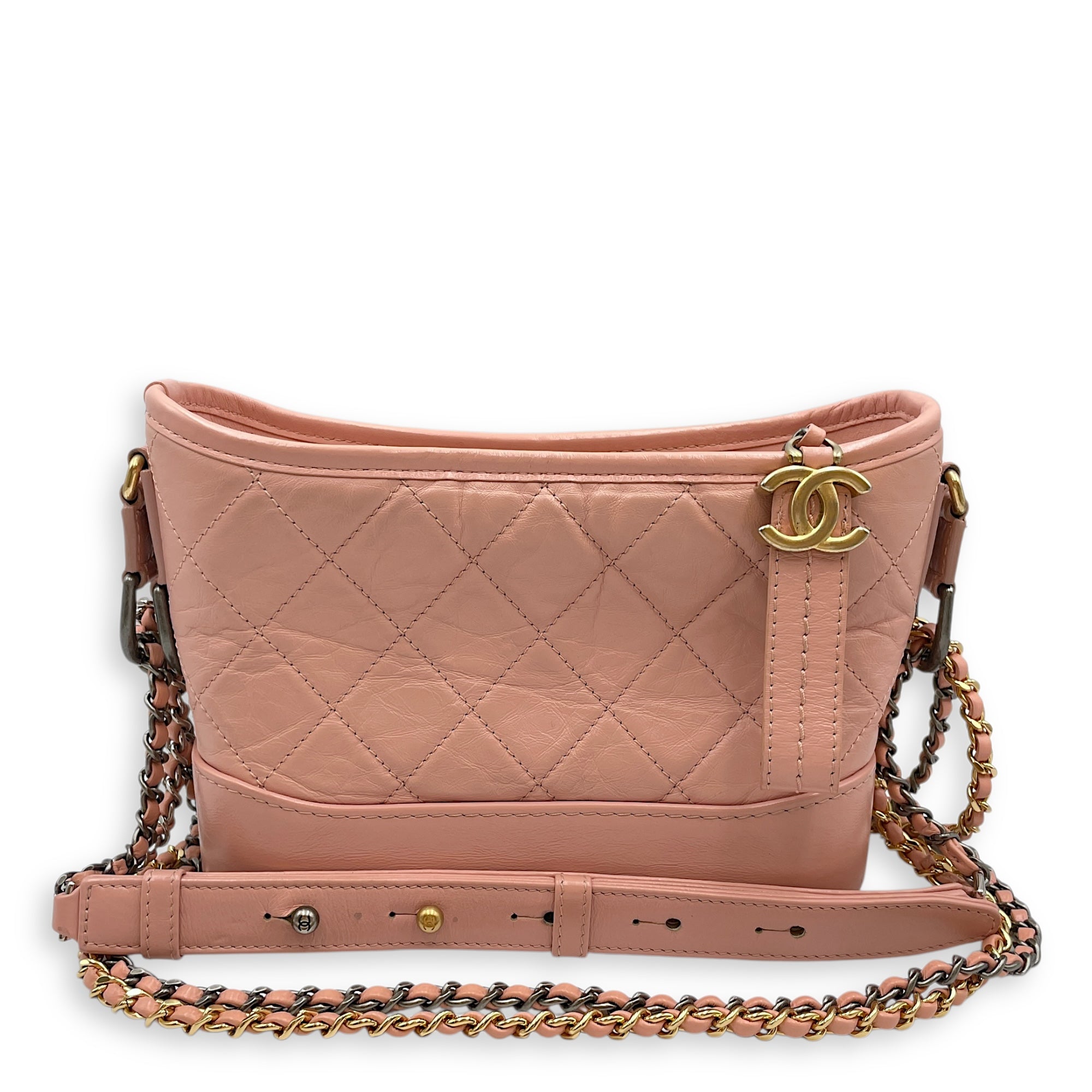 Gabrielle Small Pink Shoulder Bag in Calfskin, Tri tone hardware