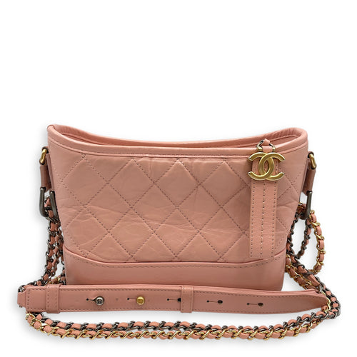 Gabrielle Small Pink Shoulder Bag in Calfskin, Tri tone hardware