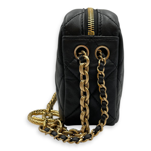 Camera Black Crossbody Bag in Lambskin, Gold hardware
