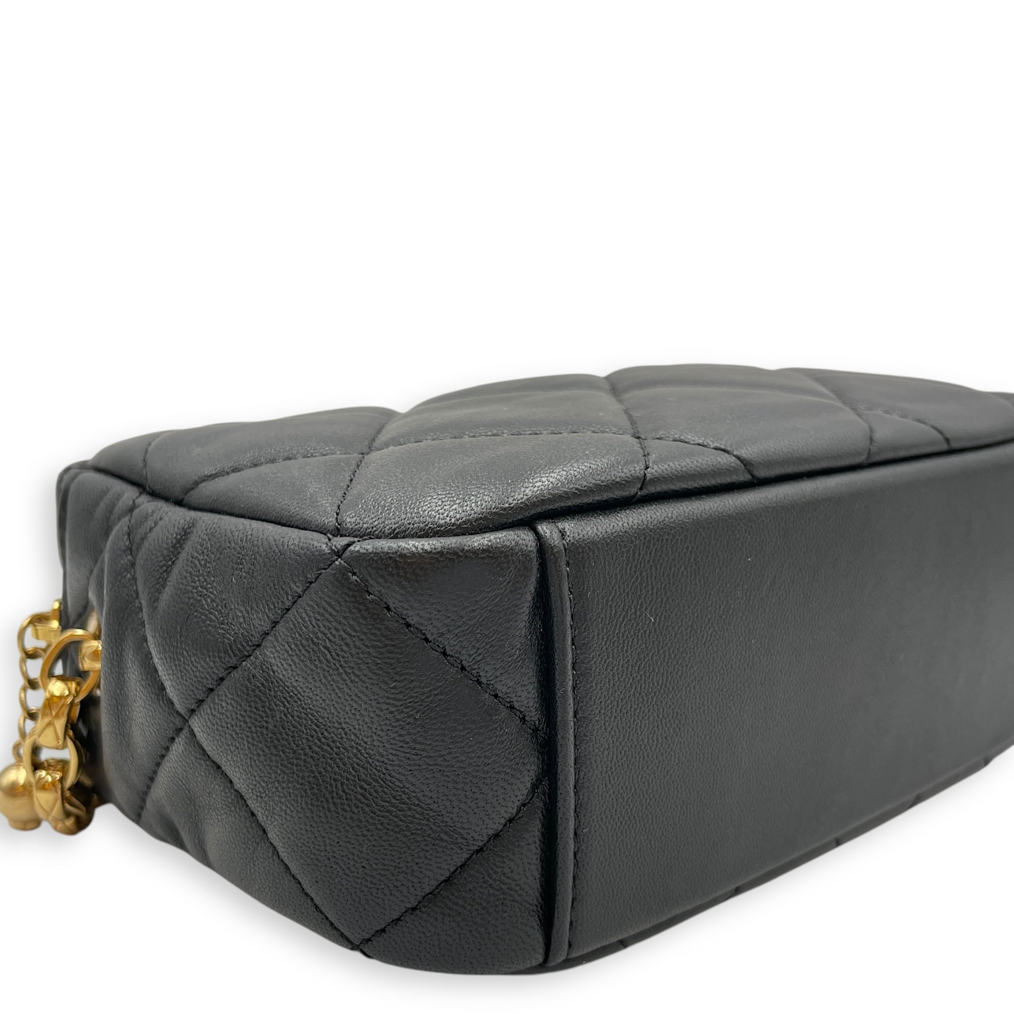 Camera Black Crossbody Bag in Lambskin, Gold hardware