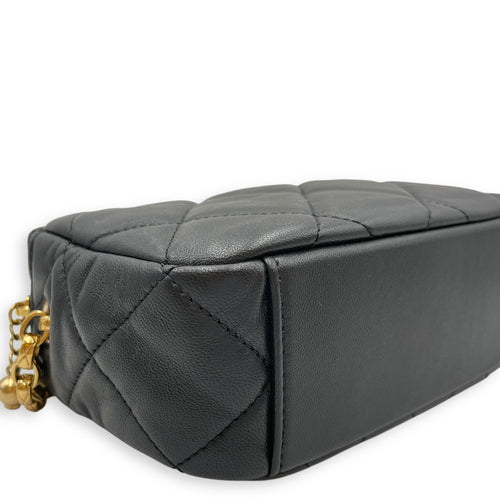 Camera Black Crossbody Bag in Lambskin, Gold hardware