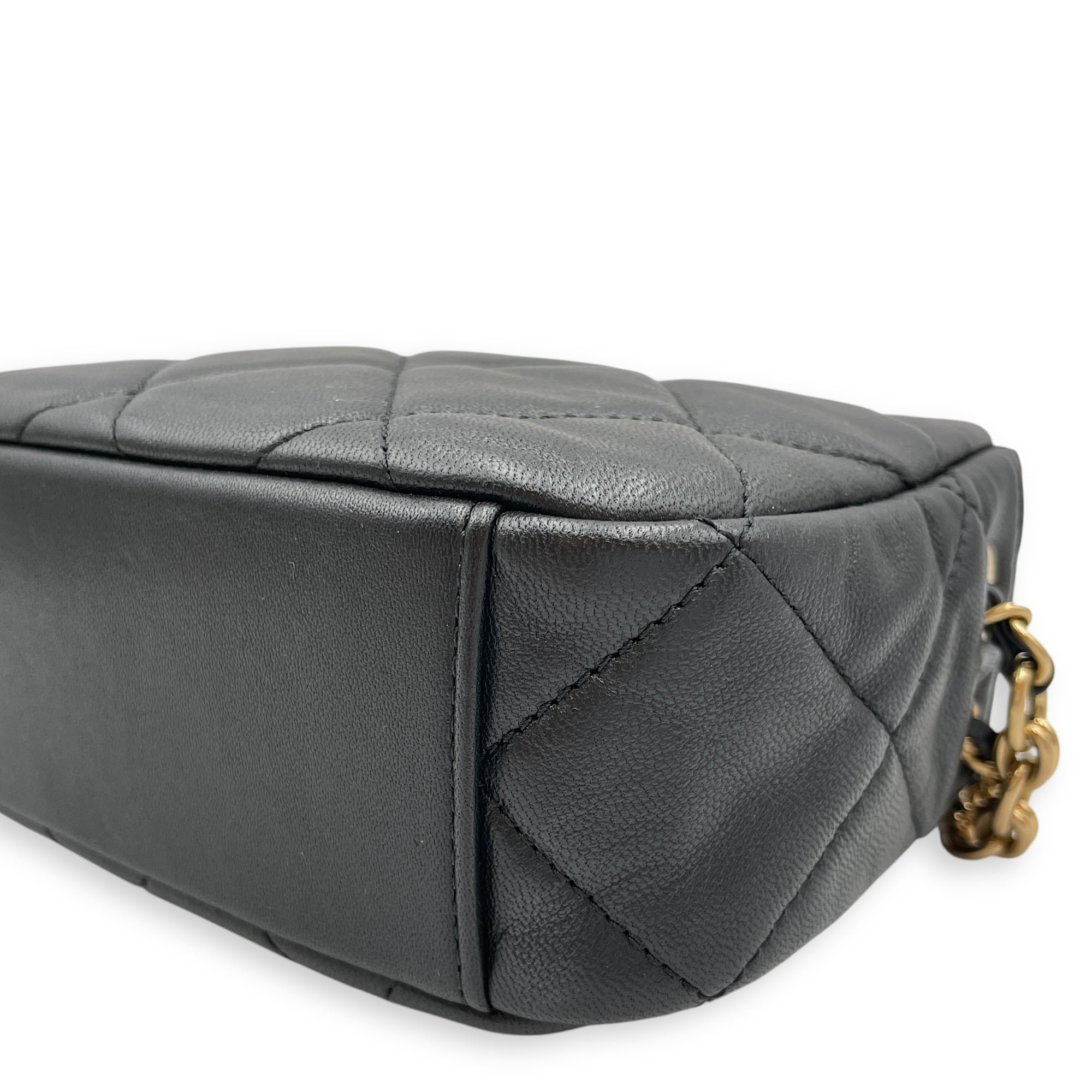 Camera Black Crossbody Bag in Lambskin, Gold hardware