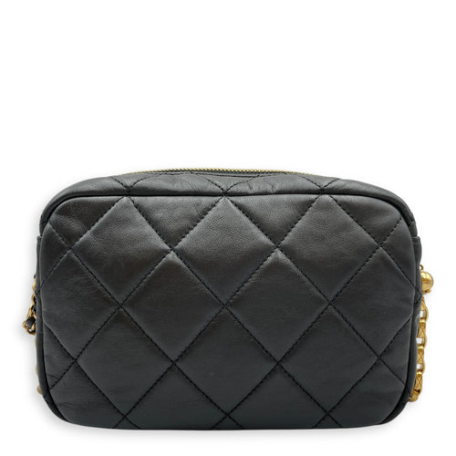 Camera Black Crossbody Bag in Lambskin, Gold hardware