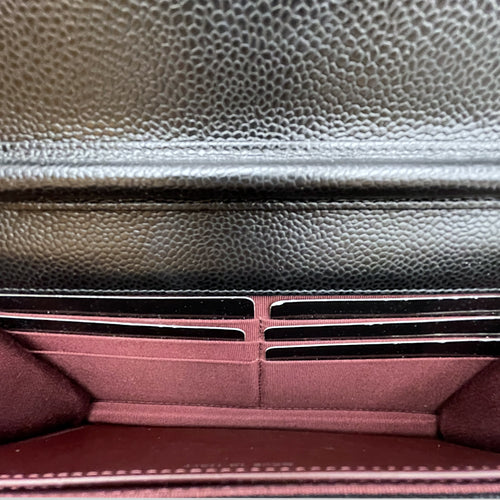 Quilted Black Wallet on Chain in Caviar Leather, Silver hardware