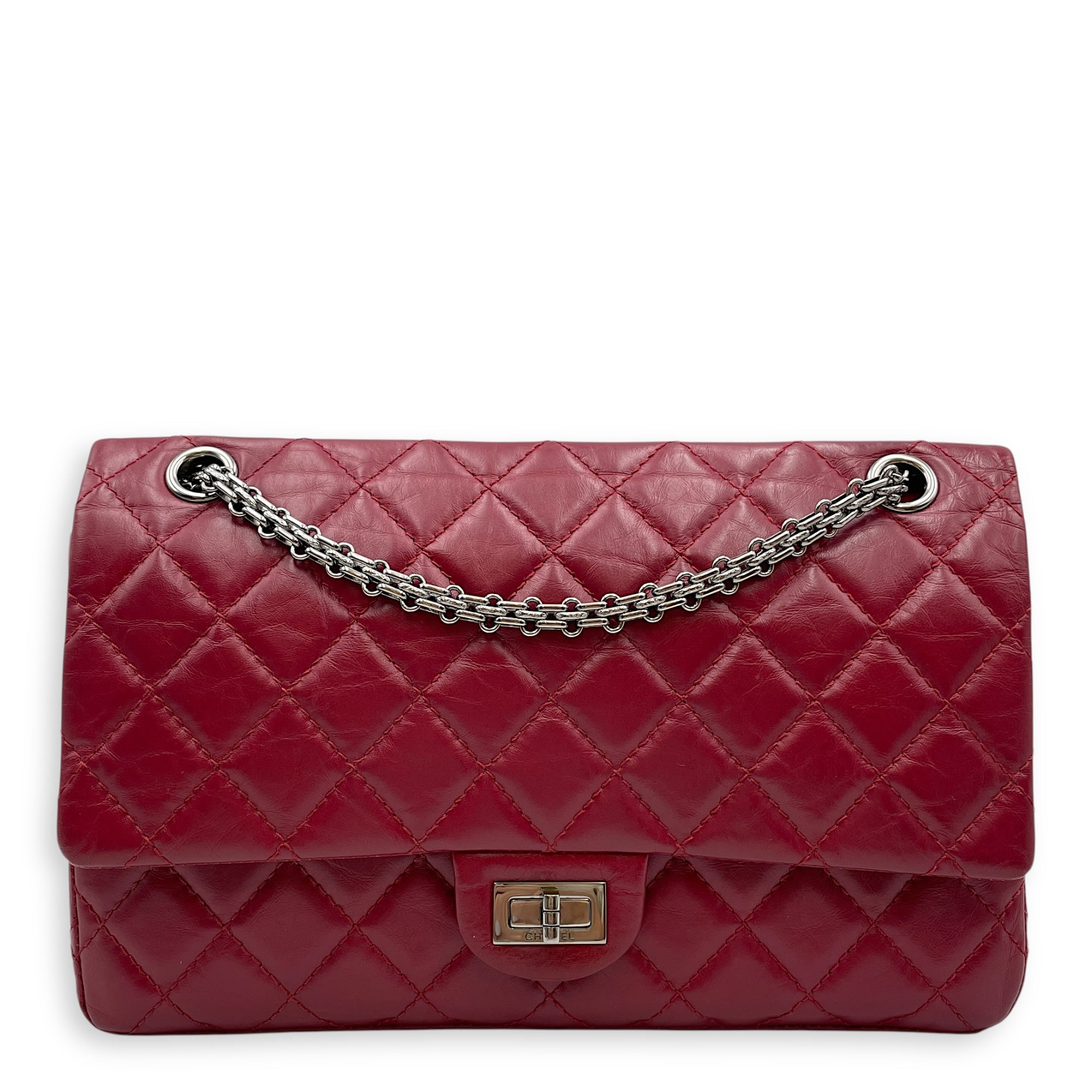 Reissue 226 Red Shoulder Bag in Distressed Leather, Silver hardware