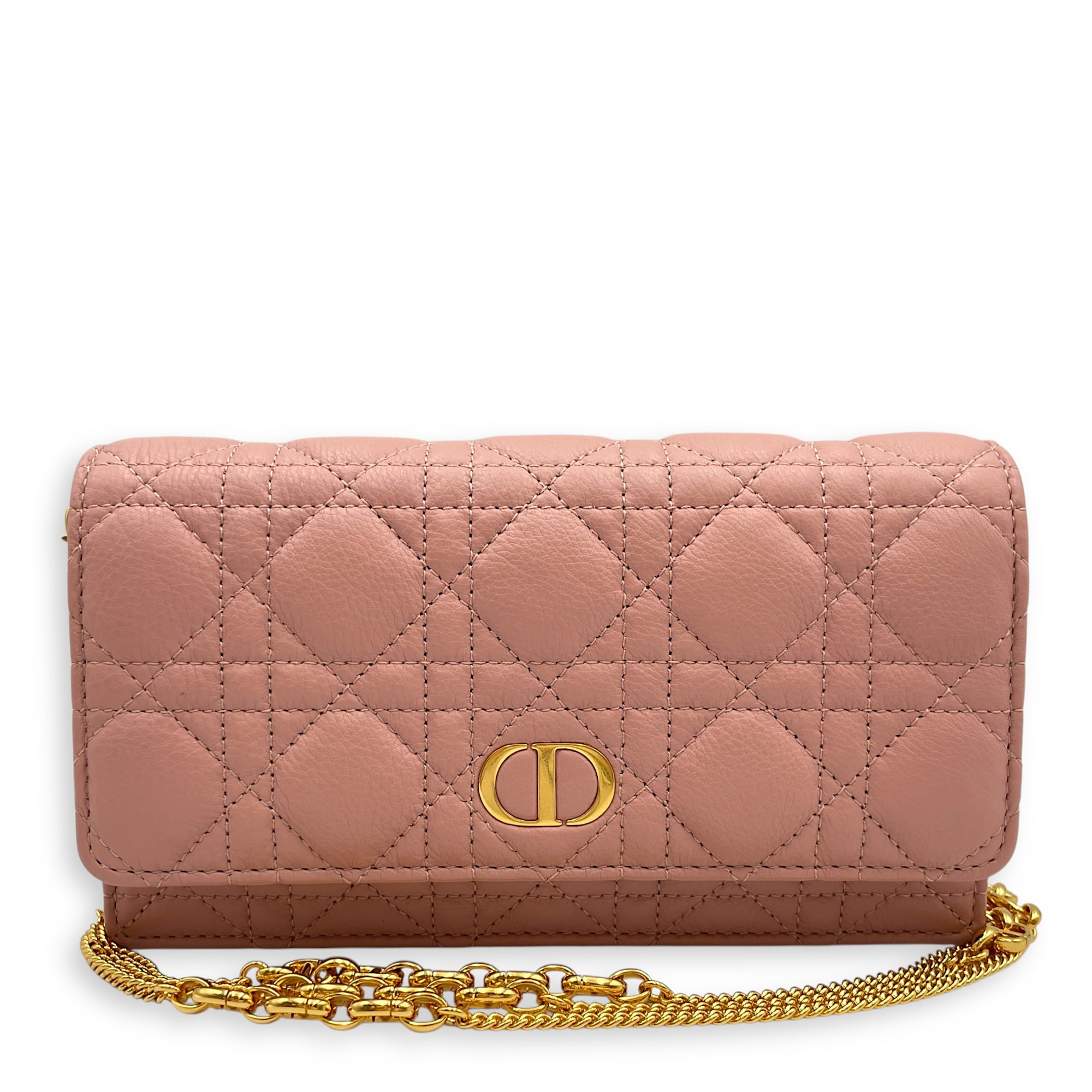 Caro Pink Wallet on Chain in Lambskin, Gold hardware