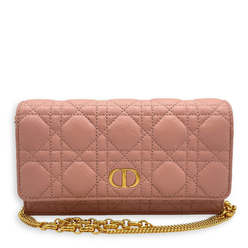 Caro Pink Wallet on Chain in Lambskin, Gold hardware