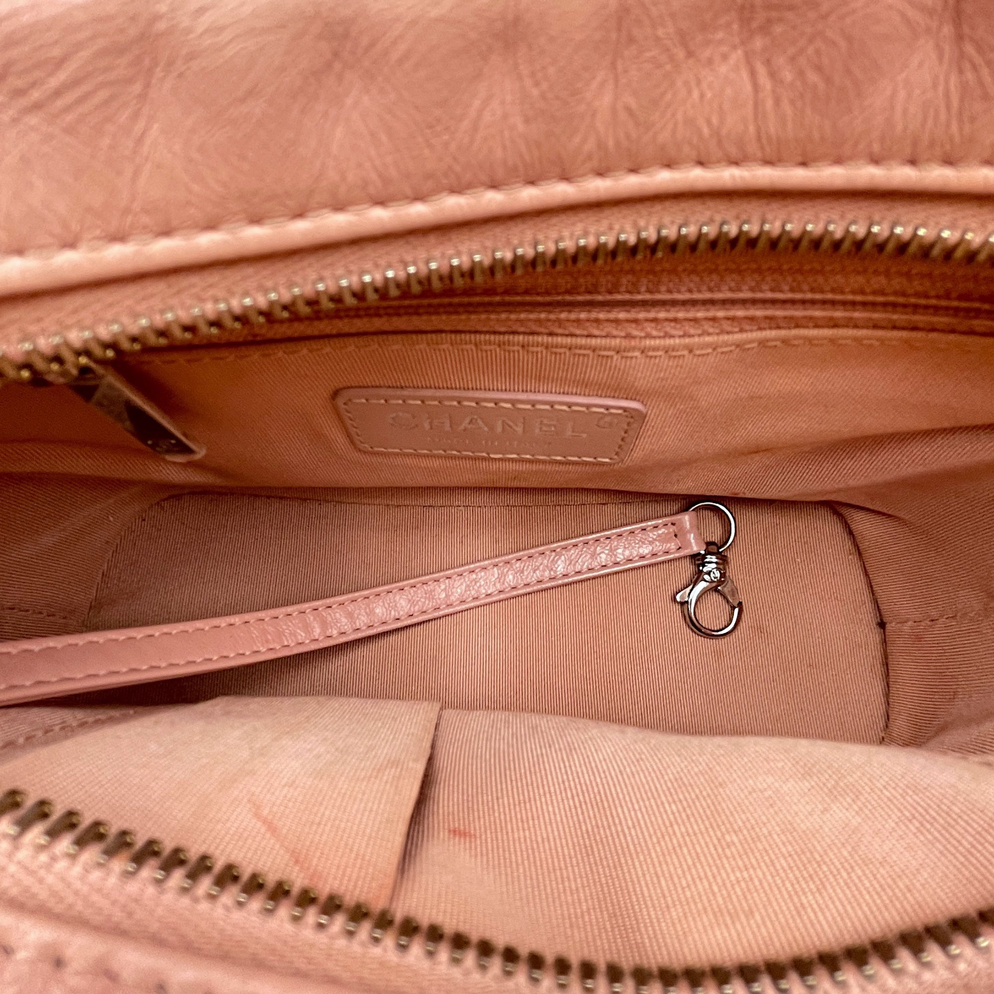 Gabrielle Small Pink Shoulder Bag in Calfskin, Tri tone hardware