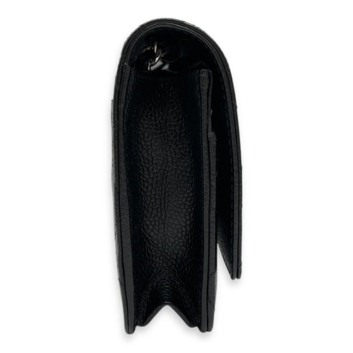 Quilted Black Wallet on Chain in Caviar Leather, Silver hardware