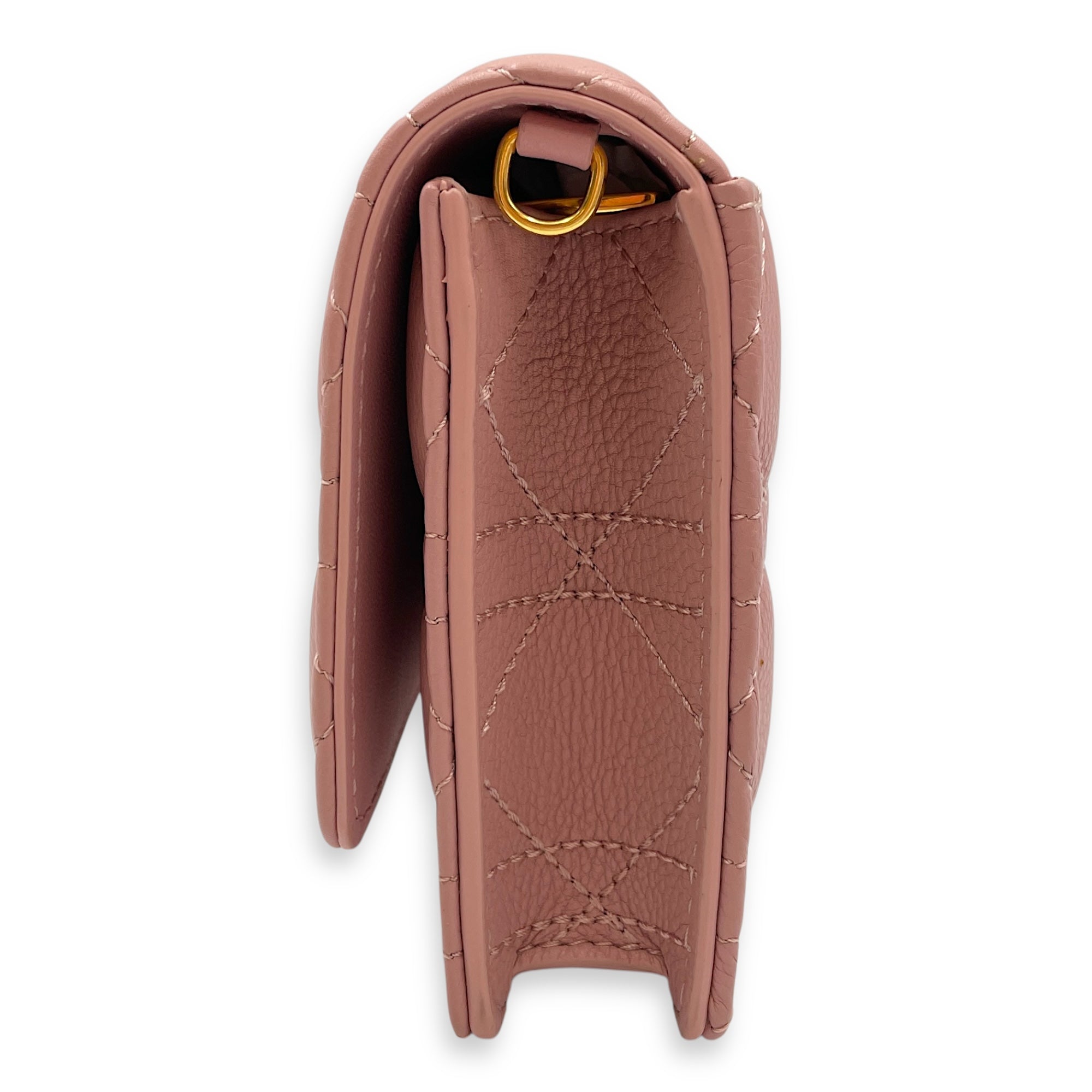 Caro Pink Wallet on Chain in Lambskin, Gold hardware