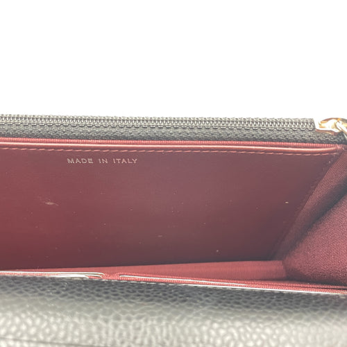 Quilted Black Wallet on Chain in Caviar Leather, Silver hardware